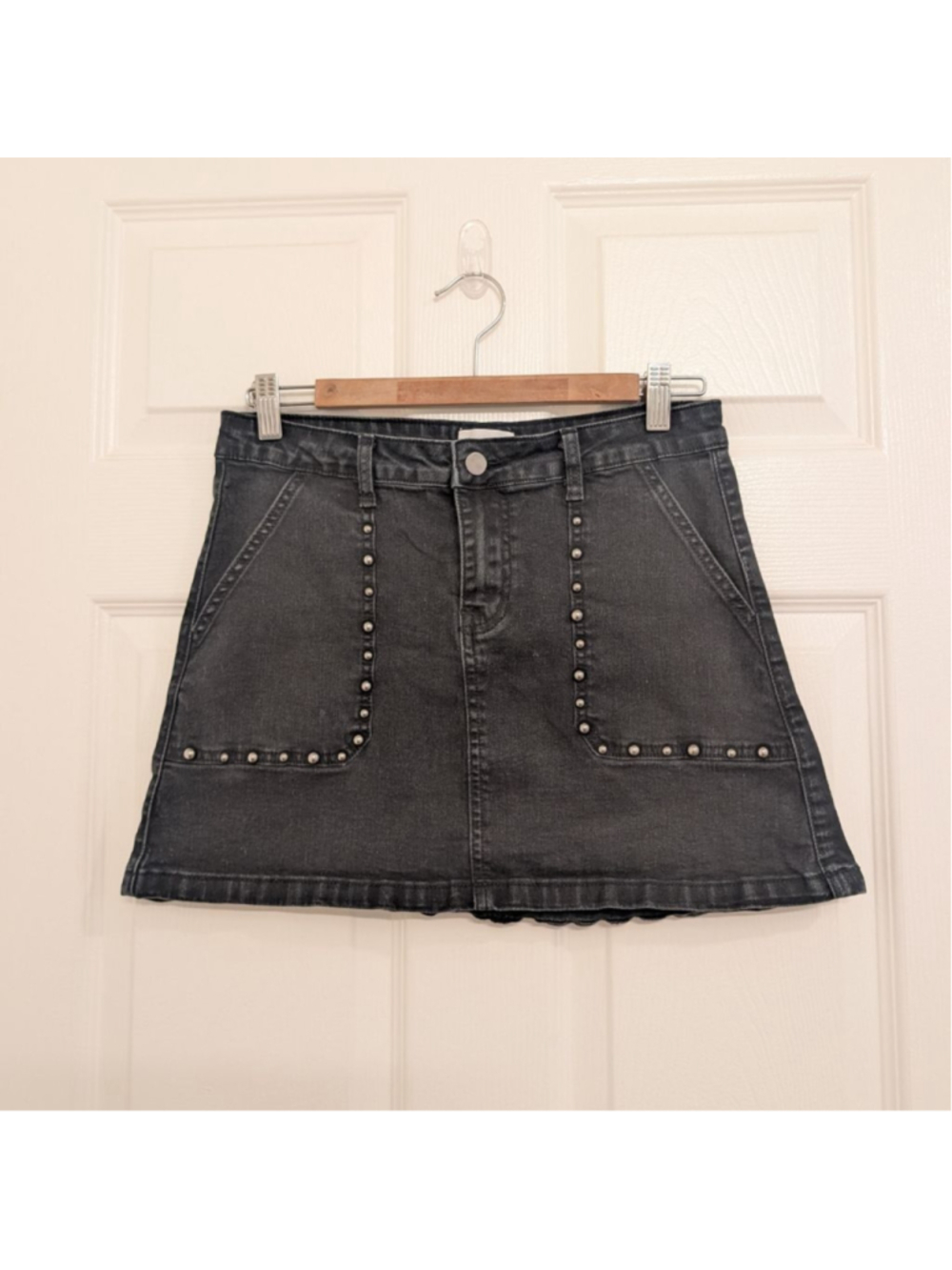 Women's Revolve Superdown Mona Studded Mini Skirt in Black Wash Med Steampunk - Picture 3 of 9